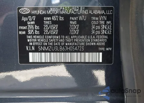 2018 Hyundai Santa Fe Sport 2.4L from USA, damaged, VIN 5NMZU3LB6JH054723